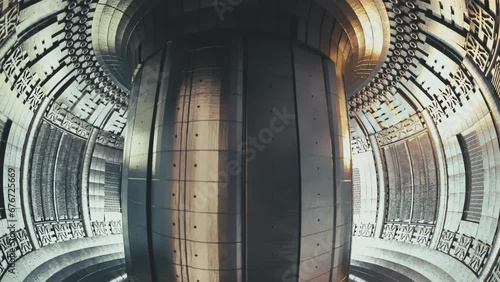 Inside of a fusion reactor. ITER, International fusion reactor, tokamak. Nuclear fusion, clean energy concept. Sci-fi, science fiction. Future of energy. High quality 4k cinematic animation.  photo