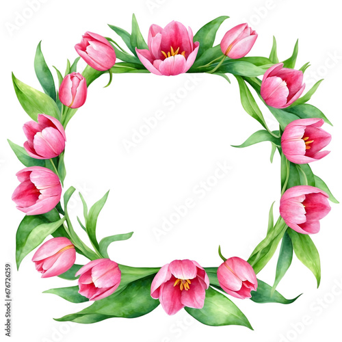 Beautiful tulips flowers border for decoration. Floral petal frame for graphics design. Pink floral. 