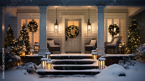 A lighted front porch with candles © Little