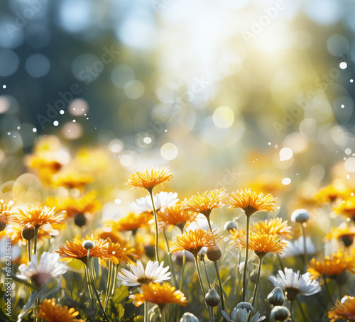 summer field of daisies with bokeh in the background 