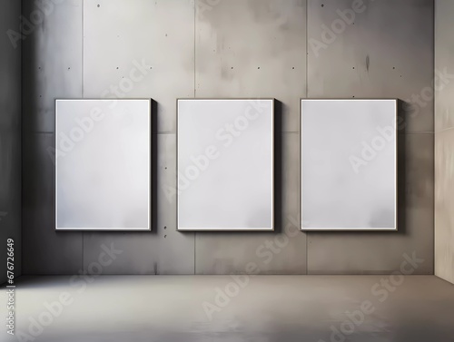 Gray wall with 3 white signboard mockup and copy space background. © serdjo13