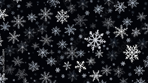 A lot of snowflakes that are on a black background