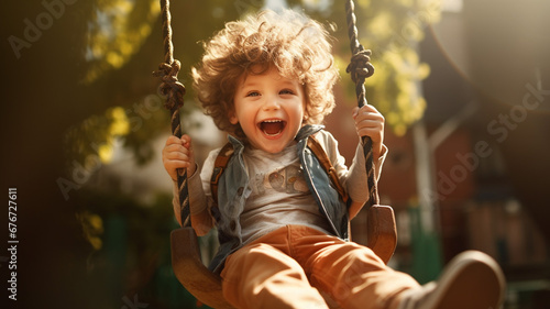 Amazing Funny Kid Playing In A Swing photo