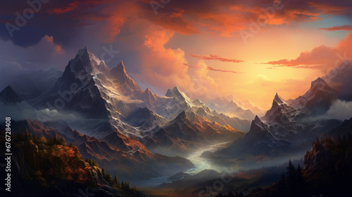 Amazing Mountain Landscape at Sunset © BornHappy