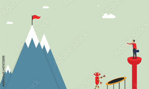 Man want to achieve target with the help of ai concept, artificial intelligence help business man to get success