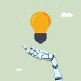 Robot rise hand and give idea, ai chat bot, chatbot answering, problem solving concept flat vector illustration