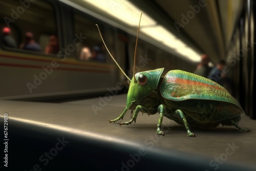 Clop bugs in subway green color. Insect body closeup extreme detail. Generate Ai