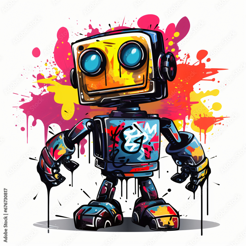 Graffiti Robot Clipart isolated on white background