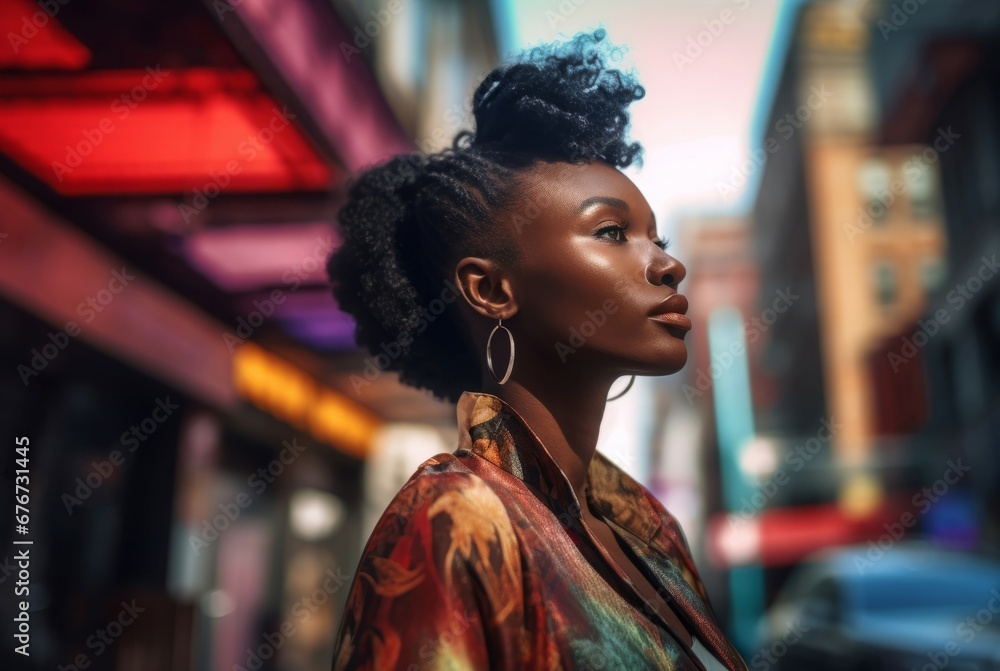 Blurry portrait of african female model descent. Person summer fashion captured. Generate Ai Blurry portrait of african female model descent. Person summer fashion captured. Generate Ai