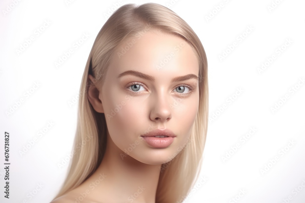 beautiful portrait of a woman with clean skin of the face. The face of a woman with clean skin isolated on a white background. beautiful female beauty. generative AI beautiful portrait of a woman with clean skin of the face. The face of a woman with clean skin isolated on a white background. beautiful female beauty. generative AI