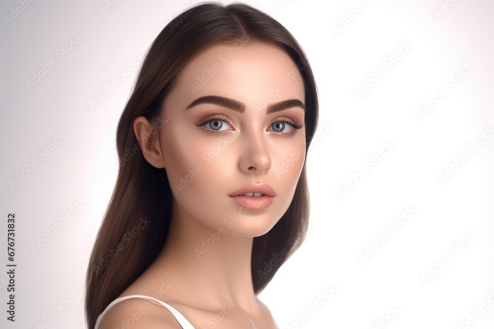 beautiful portrait of a woman with clean skin of the face. The face of a woman with clean skin isolated on a white background. beautiful female beauty. generative AI beautiful portrait of a woman with clean skin of the face. The face of a woman with clean skin isolated on a white background. beautiful female beauty. generative AI