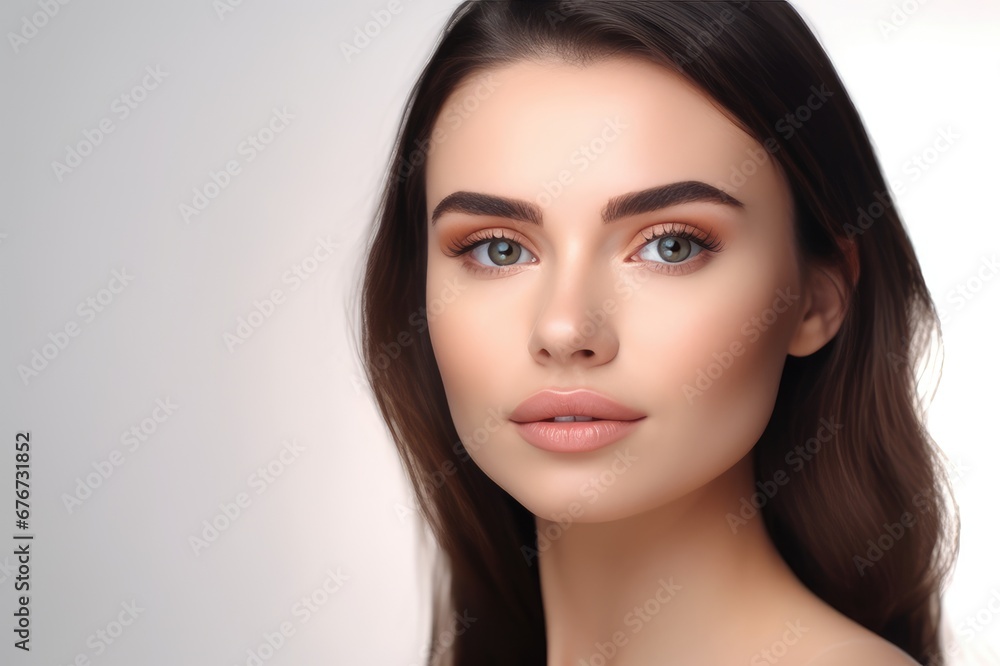 beautiful portrait of a woman with clean skin of the face. The face of a woman with clean skin isolated on a white background. beautiful female beauty. generative AI beautiful portrait of a woman with clean skin of the face. The face of a woman with clean skin isolated on a white background. beautiful female beauty. generative AI