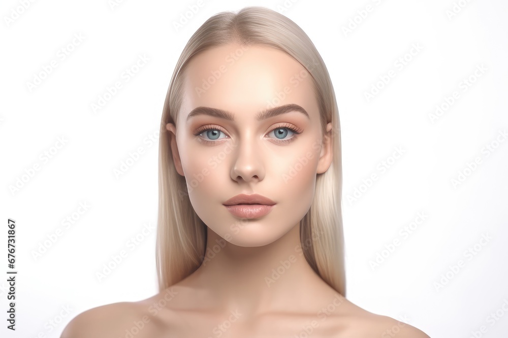 beautiful portrait of a woman with clean skin of the face. The face of a woman with clean skin isolated on a white background. beautiful female beauty. generative AI beautiful portrait of a woman with clean skin of the face. The face of a woman with clean skin isolated on a white background. beautiful female beauty. generative AI