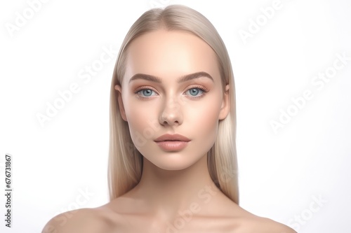 beautiful portrait of a woman with clean skin of the face. The face of a woman with clean skin isolated on a white background. beautiful female beauty. generative AI