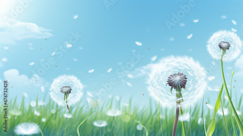 Fantastic Spring Background with White Dandelion
