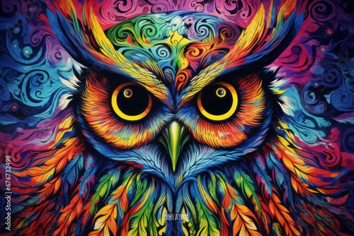 Vivid Color Owl in Neon Colors Dektop Background Generative Ai