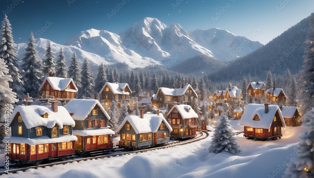 Fantasy winter wonderland, full of tiny details, bokeh, Christmas	
