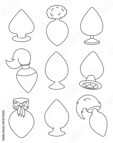 Anal plugs. Adult toys. Coloring Page. Sex shop. Good vibes only. Hand drawn style. Vector drawing. Collection of design elements.