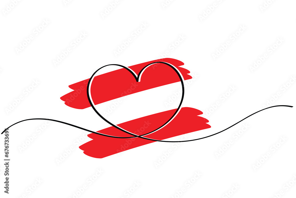 Line art of heart symbol with Austria flag. Vector art. Minimalist art design. Isolated graphics. Nationalism. - obrazy, fototapety, plakaty 