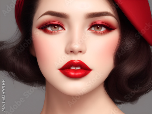 Retro looking woman with red lipstick