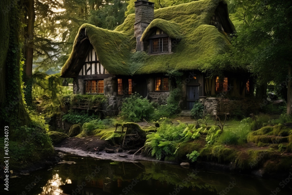 A hidden, moss-covered cottage in the heart of the woods, where a kindly witch brews magical potions and spells.