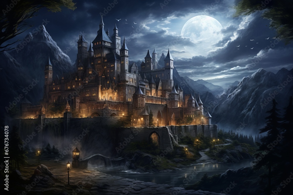 A medieval castle in a land of perpetual twilight, where brave knights and noble elves gather to protect their realm.