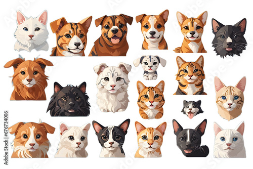set of cats and dogs, Only Faces of pets animals drawing as vector on transparent background © Lucas