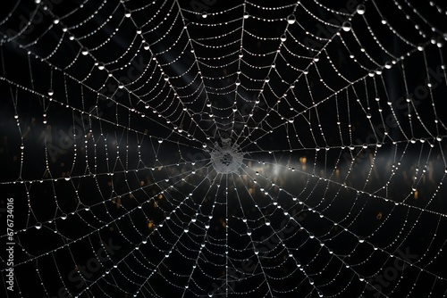 Close-up of a detailed  spider web with drops  copy space for text  web network  internet data concept
