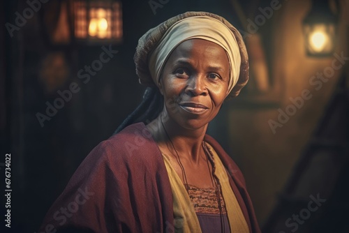 Medieval african woman smiling. Middle aged historic ancient female. Generate Ai photo