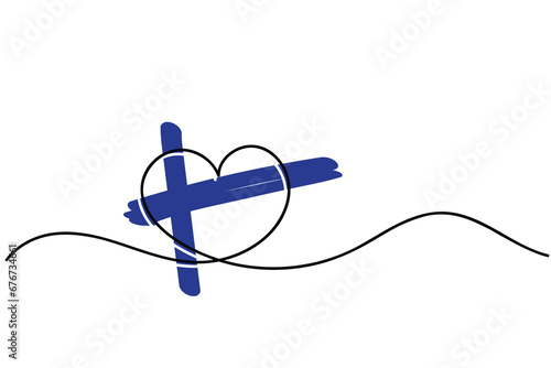 Line art of heart symbol with Finland flag. Vector art. Minimalist art design. Isolated graphics. Nationalism. European country bordering Sweden