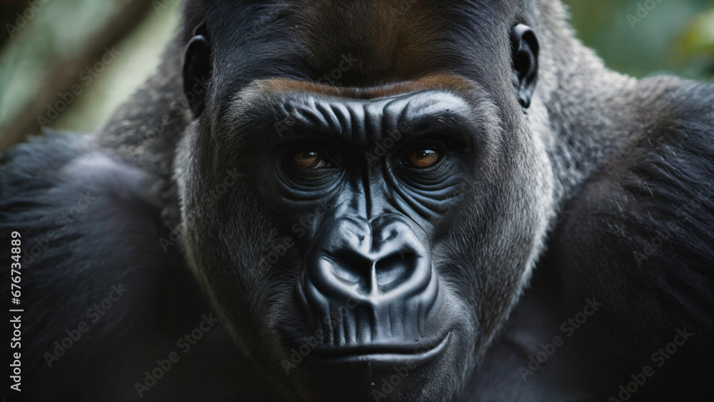 gorilla close up portrait, nature wildlife photography