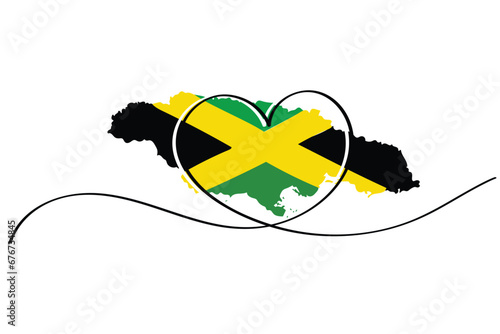 Line art of heart symbol with Jamaican flag. Vector art. Minimalist art design. Isolated graphics. Nationalism. Jamaica