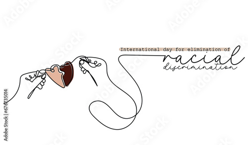 International day for elimination of racial discrimination. Human solidarity day. Fight racism and colorism. Spread harmony and peace concept art. Isolated vector design for posters and postcards.