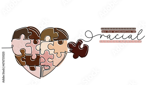 International day for elimination of racial discrimination. Human solidarity day. Fight racism and colorism. Spread harmony and peace concept art. Isolated vector design for posters and postcards.