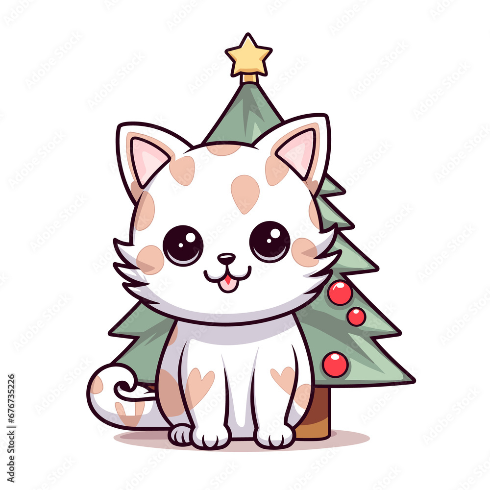 Fototapeta premium A Kitten As A Christmas Tree With Ornaments Christmas