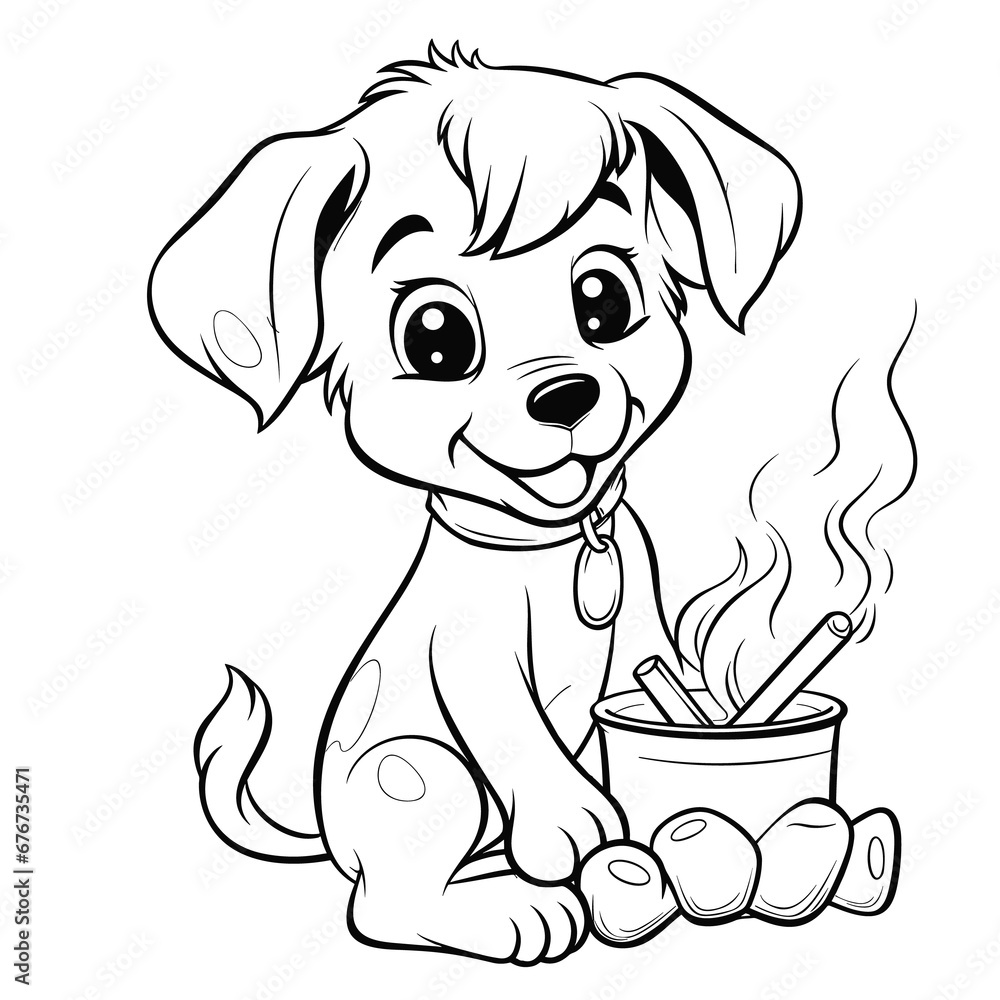 Fototapeta premium A Pup Roasting Marshmallows By The Fire Marshmall, Coloring Pages Png
