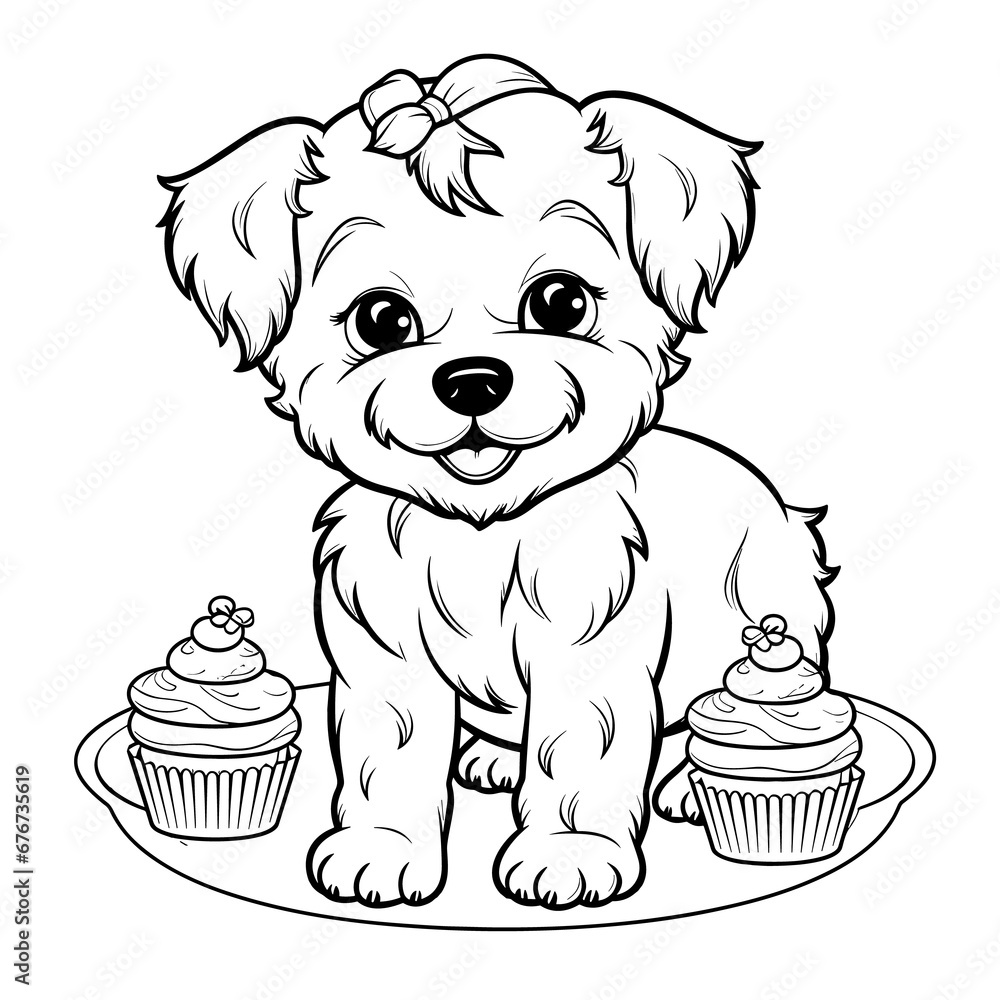 Fototapeta premium A Pup With A Tray Of Holiday Cupcakes Cupcakes, Coloring Pages Png