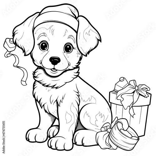 A Pup With A Stocking Full Of Christmas Treats, Coloring Pages Png