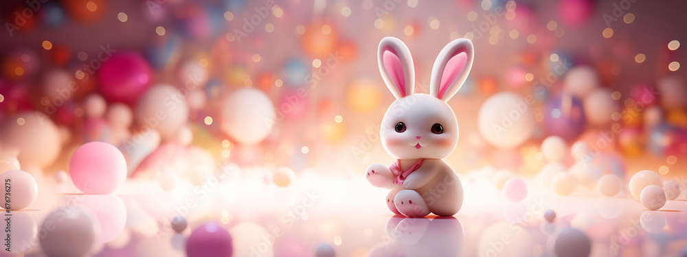 Hase als Spielzeug aus Plastik in bunten Farben mit softem Hintergrund Hase als Spielzeug aus Plastik in bunten Farben mit softem Hintergrund