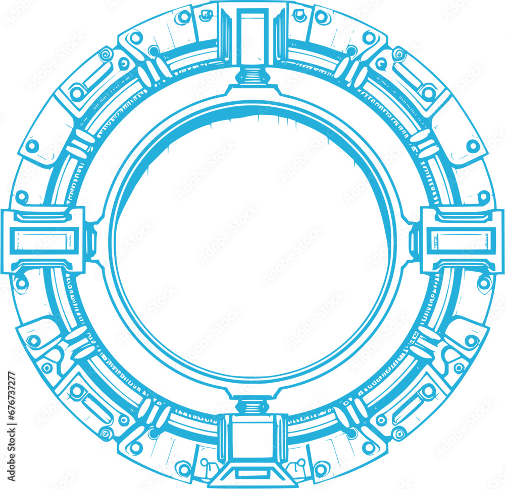 Obraz premium Futuristic Sci-Fi Round Shape Neon HUD Vintage Outline Icon In Hand-drawn Style