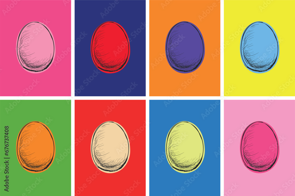 Set of Colored Eggs. Vector Illustration. Pop art Style