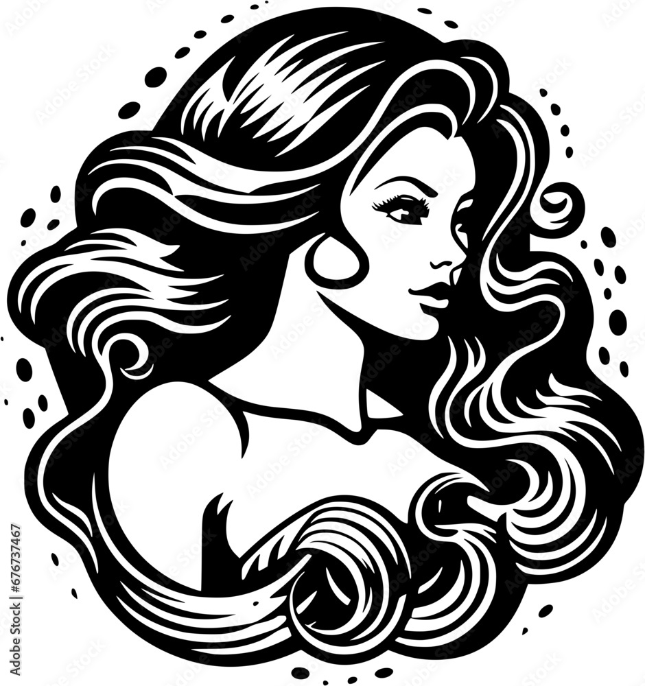 Under the Sea Mystery Mermaid Vintage Outline Icon In Hand-drawn Style