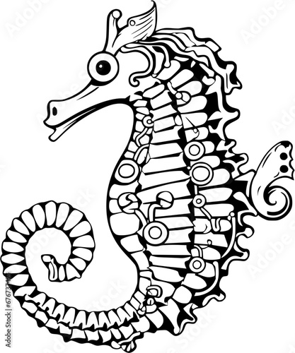 Under the Sea Mystery Seahorse Vintage Outline Icon In Hand-drawn Style