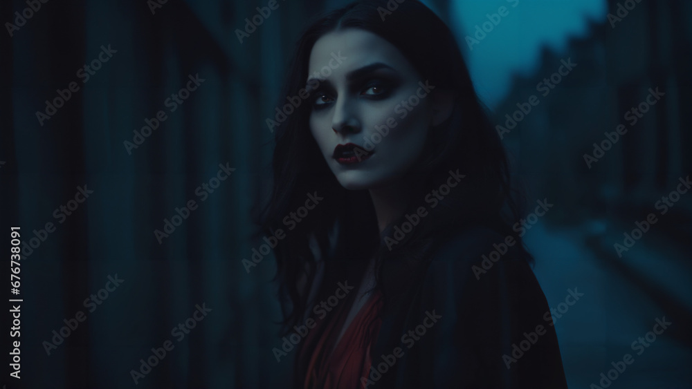 vampire girl in the dark night , horror theme vampire girl in the dark night , horror theme