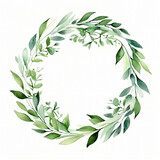 Green Watercolor Foliage Wreath Clipart isolated on white background
