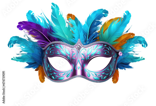 carnival or party mask with feathers on transparent background photo