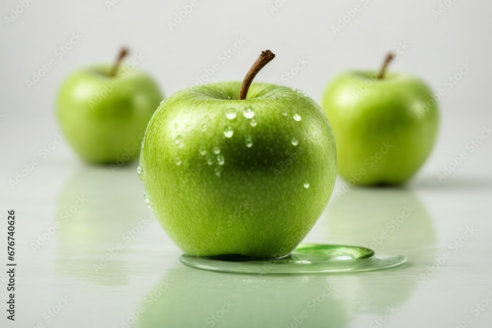 Fresh Green Juicy Delicious Apple Isolated on White Background