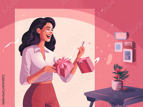 An Illustration Of A Woman Unwrapping A Gift And Finding A Positive Pregnancy Test As A Surprise From Her Partner
