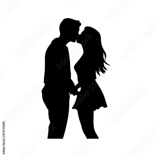 Kissing couple black icon on white background. Kissing couple silhouette