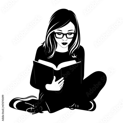 Girl reading a book black icon on white background. Reading girl silhouette